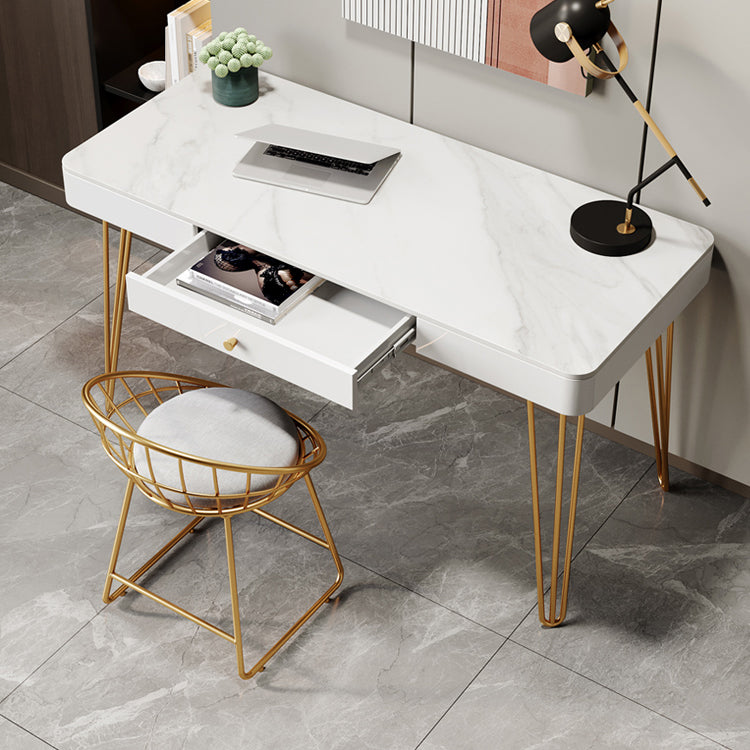 Glam 1-drawer Office Desk Sintered Stone Writing Desk for Home Clearhalo 'furn' 'furn_office_desk' 'Furniture' 'furniture_office_desk' 'Office Desks' 'Office Furniture' 'office_desk' 4983664