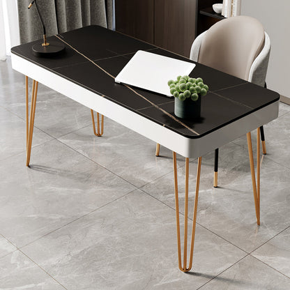 Glam 1-drawer Office Desk Sintered Stone Writing Desk for Home Black Gold Clearhalo 'furn' 'furn_office_desk' 'Furniture' 'furniture_office_desk' 'Office Desks' 'Office Furniture' 'office_desk' 4983666