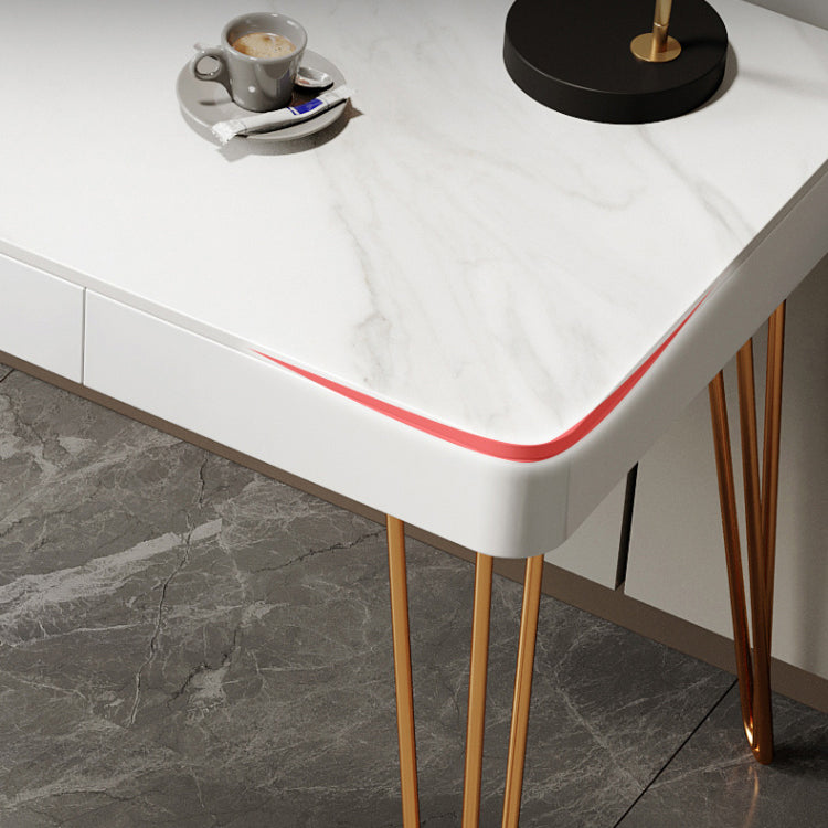 Glam 1-drawer Office Desk Sintered Stone Writing Desk for Home Clearhalo 'furn' 'furn_office_desk' 'Furniture' 'furniture_office_desk' 'Office Desks' 'Office Furniture' 'office_desk' 4983668