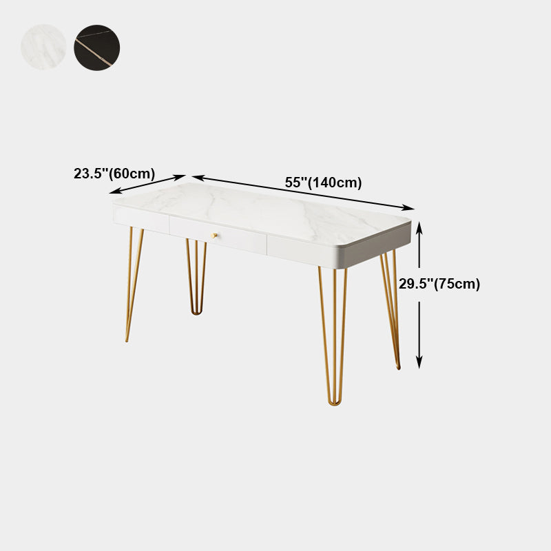 Glam 1-drawer Office Desk Sintered Stone Writing Desk for Home Clearhalo 'furn' 'furn_office_desk' 'Furniture' 'furniture_office_desk' 'Office Desks' 'Office Furniture' 'office_desk' 4983678