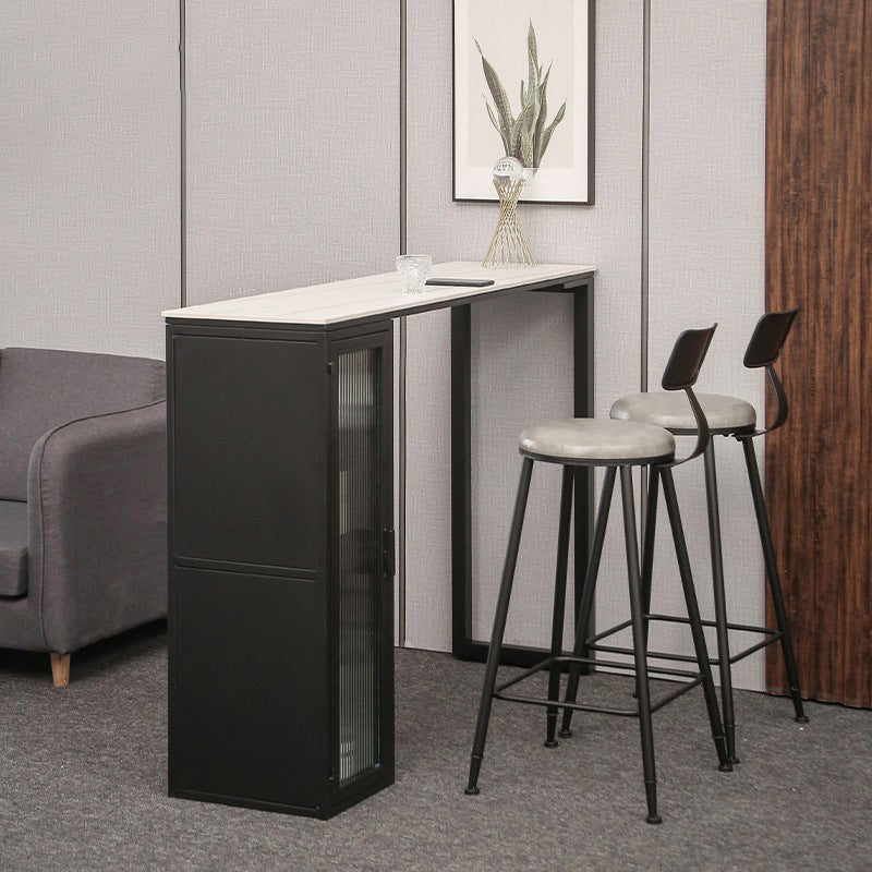 Modern Stone Pub Bar Table Indoor Event and Cocktail Table with Storage 63"L x 15.7"W x 41.3"H White Without Chairs Clearhalo 'Bar Furniture' 'Bar Tables' 'bar_tables' 'furn' 'furn_bar_tables' 'Furniture' 'furniture_bar_tables' 'Kitchen & Dining Furniture' 4983681