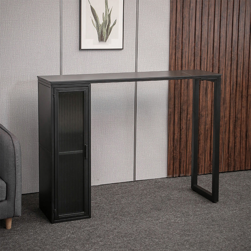 Modern Stone Pub Bar Table Indoor Event and Cocktail Table with Storage Black Without Chairs Clearhalo 'Bar Furniture' 'Bar Tables' 'bar_tables' 'furn' 'furn_bar_tables' 'Furniture' 'furniture_bar_tables' 'Kitchen & Dining Furniture' 4983682