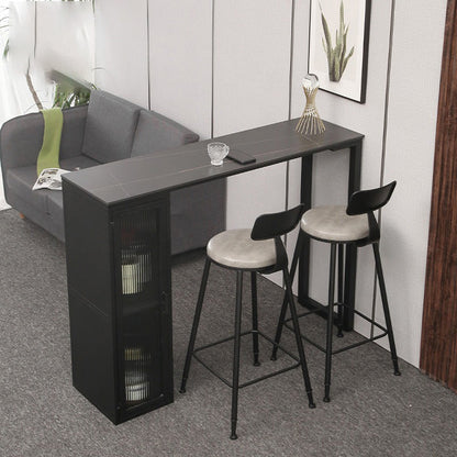 Modern Stone Pub Bar Table Indoor Event and Cocktail Table with Storage 63"L x 15.7"W x 41.3"H Black Without Chairs Clearhalo 'Bar Furniture' 'Bar Tables' 'bar_tables' 'furn' 'furn_bar_tables' 'Furniture' 'furniture_bar_tables' 'Kitchen & Dining Furniture' 4983684