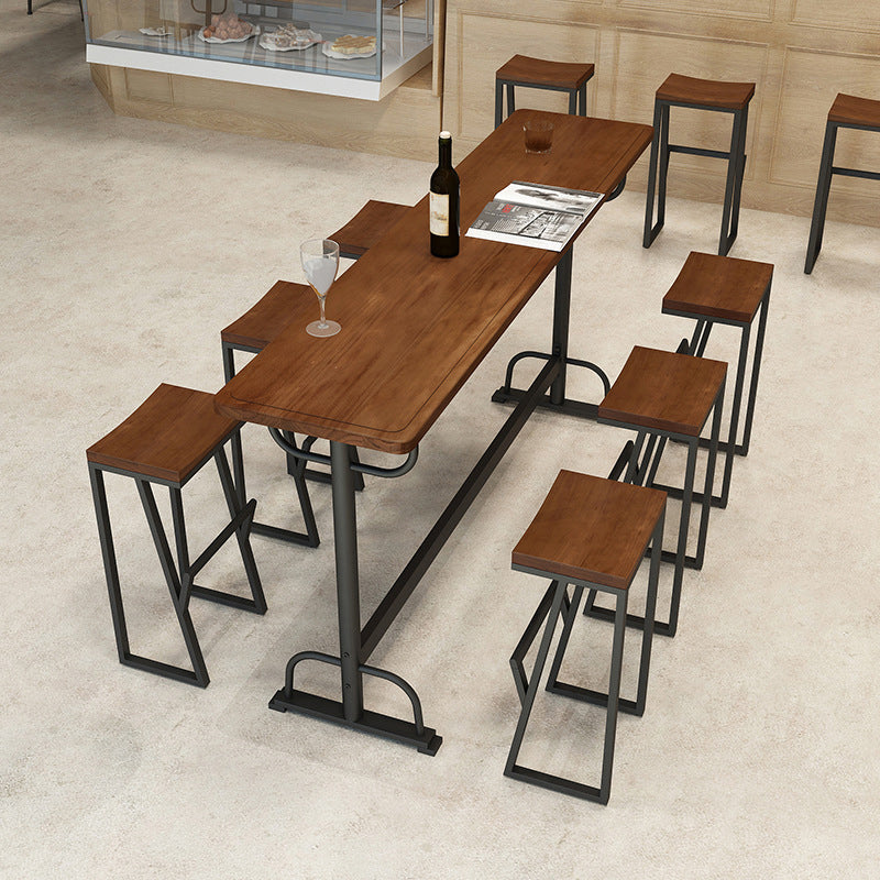 Pine Wood Bar Table Rectangle Industrial Bar Dining Table with Trestle Base in Black 70.9"L x 19.7"W x 41.3"H Without Chairs Clearhalo 'Bar Furniture' 'Bar Tables' 'bar_tables' 'furn' 'furn_bar_tables' 'Furniture' 'furniture_bar_tables' 'Kitchen & Dining Furniture' 4983703