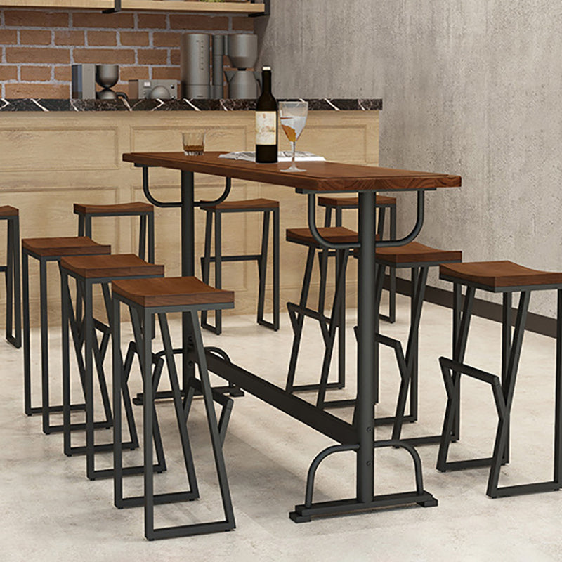 Pine Wood Bar Table Rectangle Industrial Bar Dining Table with Trestle Base in Black 63"L x 19.7"W x 41.3"H Without Chairs Clearhalo 'Bar Furniture' 'Bar Tables' 'bar_tables' 'furn' 'furn_bar_tables' 'Furniture' 'furniture_bar_tables' 'Kitchen & Dining Furniture' 4983704