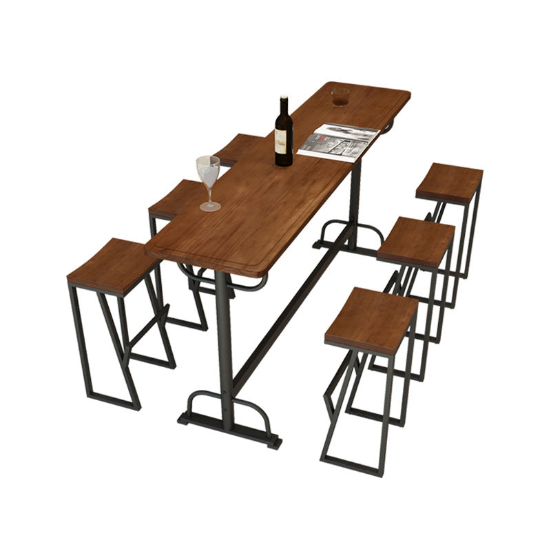 Pine Wood Bar Table Rectangle Industrial Bar Dining Table with Trestle Base in Black Clearhalo 'Bar Furniture' 'Bar Tables' 'bar_tables' 'furn' 'furn_bar_tables' 'Furniture' 'furniture_bar_tables' 'Kitchen & Dining Furniture' 4983706