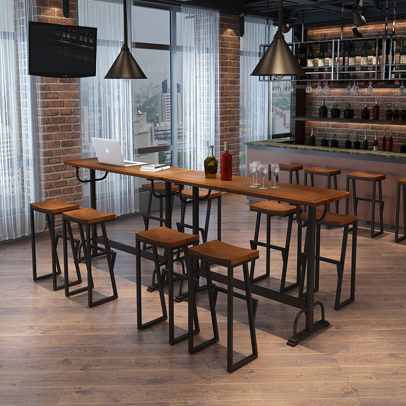 Pine Wood Bar Table Rectangle Industrial Bar Dining Table with Trestle Base in Black Clearhalo 'Bar Furniture' 'Bar Tables' 'bar_tables' 'furn' 'furn_bar_tables' 'Furniture' 'furniture_bar_tables' 'Kitchen & Dining Furniture' 4983709