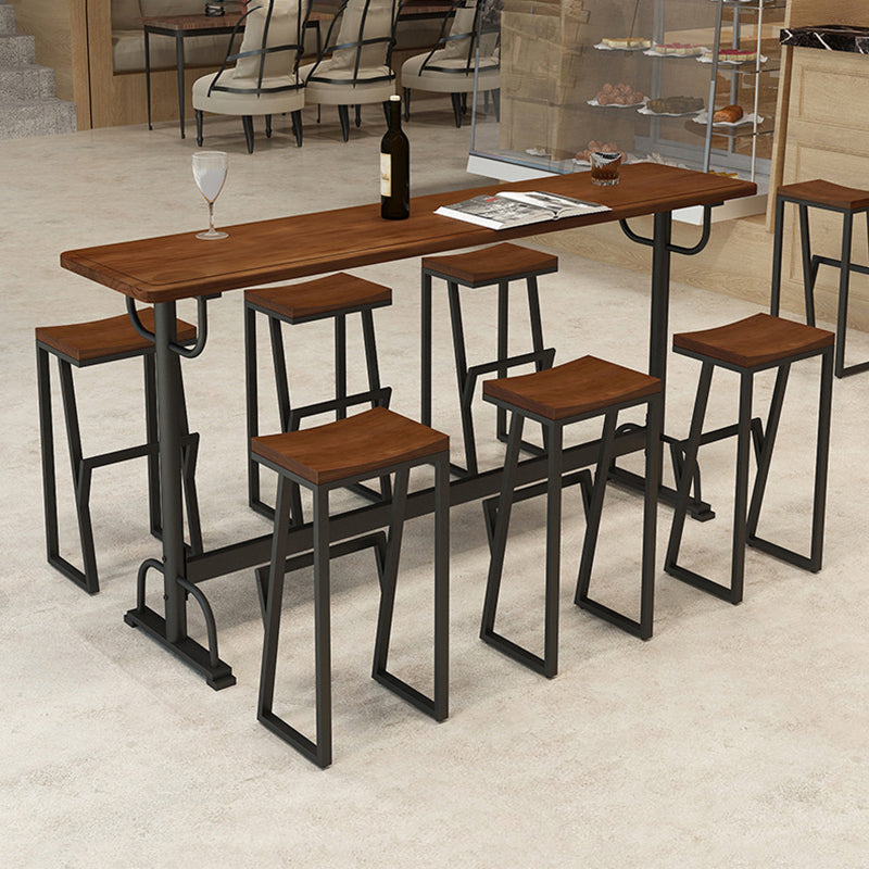 Pine Wood Bar Table Rectangle Industrial Bar Dining Table with Trestle Base in Black Clearhalo 'Bar Furniture' 'Bar Tables' 'bar_tables' 'furn' 'furn_bar_tables' 'Furniture' 'furniture_bar_tables' 'Kitchen & Dining Furniture' 4983710