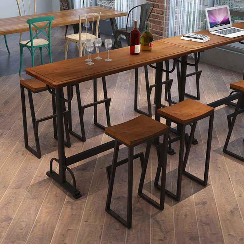Pine Wood Bar Table Rectangle Industrial Bar Dining Table with Trestle Base in Black Clearhalo 'Bar Furniture' 'Bar Tables' 'bar_tables' 'furn' 'furn_bar_tables' 'Furniture' 'furniture_bar_tables' 'Kitchen & Dining Furniture' 4983712