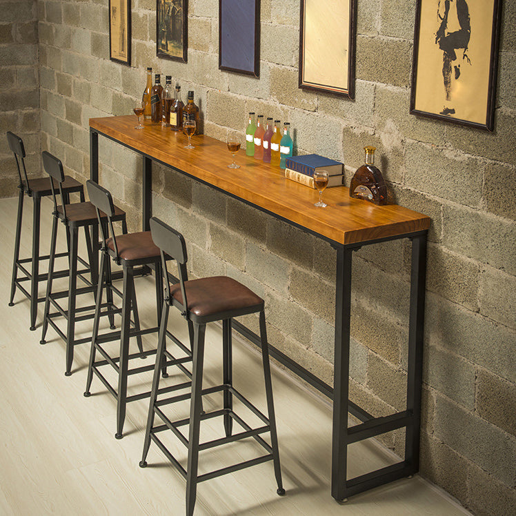 Industrial Bar Table Solid Wood Bar Dining Table with Trestle Base 86.6"L x 15.7"W x 41.3"H Without Chairs Clearhalo 'Bar Furniture' 'Bar Tables' 'bar_tables' 'furn' 'furn_bar_tables' 'Furniture' 'furniture_bar_tables' 'Kitchen & Dining Furniture' 4983758