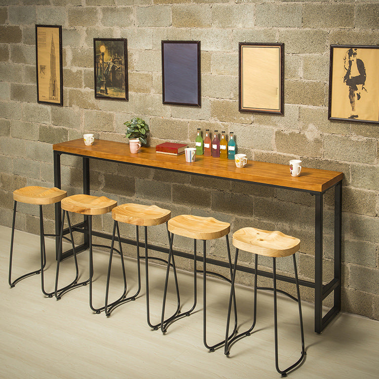 Industrial Bar Table Solid Wood Bar Dining Table with Trestle Base 98.4"L x 15.7"W x 41.3"H Without Chairs Clearhalo 'Bar Furniture' 'Bar Tables' 'bar_tables' 'furn' 'furn_bar_tables' 'Furniture' 'furniture_bar_tables' 'Kitchen & Dining Furniture' 4983759