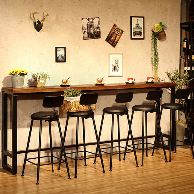Natural Wood Top Bar Table Rectangle Industrial Footrest Indoor Bar Dining Table 70.9"L x 15.7"W x 41.3"H Without Chairs Clearhalo 'Bar Furniture' 'Bar Tables' 'bar_tables' 'furn' 'furn_bar_tables' 'Furniture' 'furniture_bar_tables' 'Kitchen & Dining Furniture' 4983797