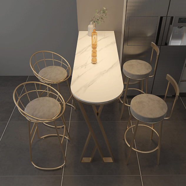 Traditional Luxury Bar Table Stone Top Bar Dining Table with Sled Base 55.1"L x 15.7"W x 41.3"H White Without Chairs Clearhalo 'Bar Furniture' 'Bar Tables' 'bar_tables' 'furn' 'furn_bar_tables' 'Furniture' 'furniture_bar_tables' 'Kitchen & Dining Furniture' 4983820