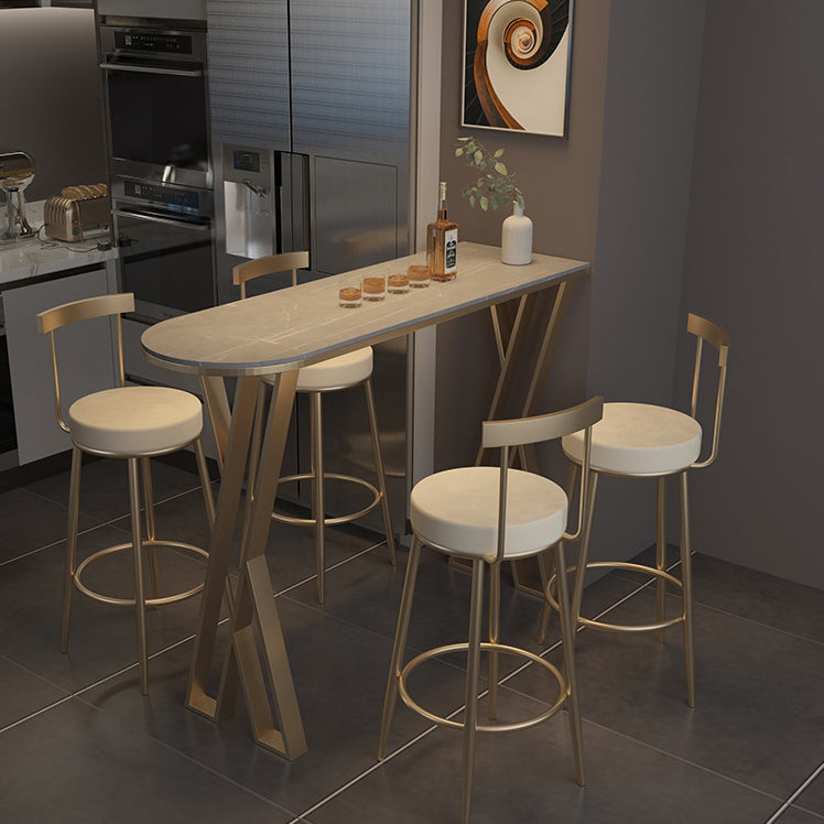 Traditional Luxury Bar Table Stone Top Bar Dining Table with Sled Base 55.1"L x 15.7"W x 41.3"H Grey Without Chairs Clearhalo 'Bar Furniture' 'Bar Tables' 'bar_tables' 'furn' 'furn_bar_tables' 'Furniture' 'furniture_bar_tables' 'Kitchen & Dining Furniture' 4983821