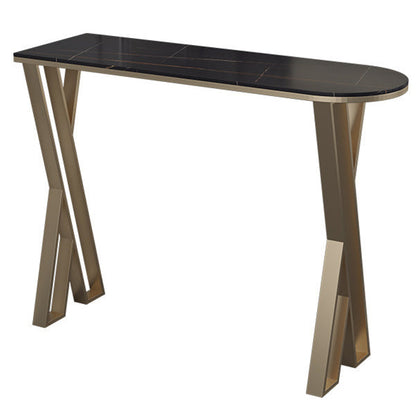 Traditional Luxury Bar Table Stone Top Bar Dining Table with Sled Base Black Without Chairs Clearhalo 'Bar Furniture' 'Bar Tables' 'bar_tables' 'furn' 'furn_bar_tables' 'Furniture' 'furniture_bar_tables' 'Kitchen & Dining Furniture' 4983822