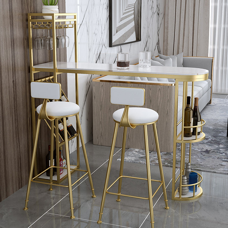 Contemporary Bar Wine Table Indoor Stone Counter Height Table with Storage 47.2"L x 15.7"W x 41.3"H Gold Without Chairs Clearhalo 'Bar Furniture' 'Bar Tables' 'bar_tables' 'furn' 'furn_bar_tables' 'Furniture' 'furniture_bar_tables' 'Kitchen & Dining Furniture' 4983905