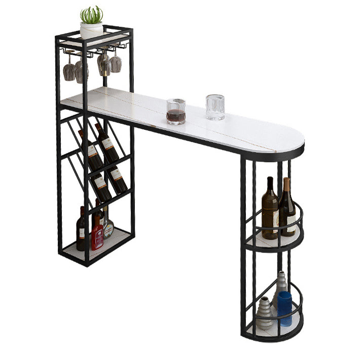 Contemporary Bar Wine Table Indoor Stone Counter Height Table with Storage Black Without Chairs Clearhalo 'Bar Furniture' 'Bar Tables' 'bar_tables' 'furn' 'furn_bar_tables' 'Furniture' 'furniture_bar_tables' 'Kitchen & Dining Furniture' 4983911
