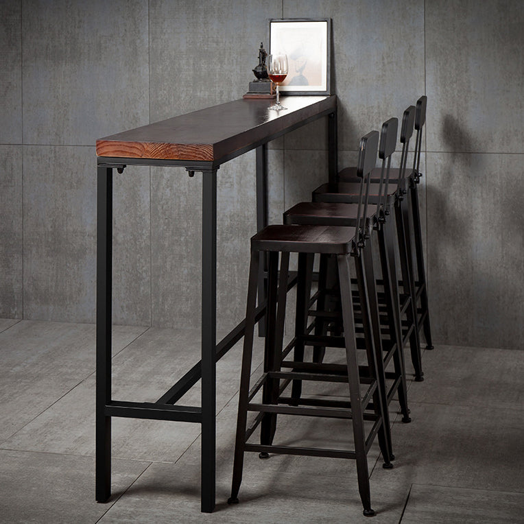 Indoor Brown Wood Bistro Table Modern Rectangle Footrest Cocktail Bar Table 70.9"L x 15.7"W x 41.3"H Without Chairs Clearhalo 'Bar Furniture' 'Bar Tables' 'bar_tables' 'furn' 'furn_bar_tables' 'Furniture' 'furniture_bar_tables' 'Kitchen & Dining Furniture' 4983920