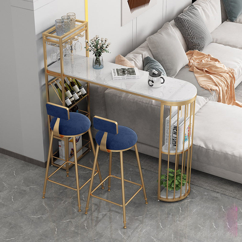 Nordic Bar Table 42-inch Height Artificial Marble Top and Iron Pedestal Pub Table White Gold Clearhalo 'Bar Furniture' 'Bar Tables' 'bar_tables' 'furn' 'furn_bar_tables' 'Furniture' 'furniture_bar_tables' 'Kitchen & Dining Furniture' 4983999