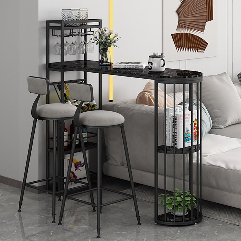 Nordic Bar Table 42-inch Height Artificial Marble Top and Iron Pedestal Pub Table Black Black Clearhalo 'Bar Furniture' 'Bar Tables' 'bar_tables' 'furn' 'furn_bar_tables' 'Furniture' 'furniture_bar_tables' 'Kitchen & Dining Furniture' 4984002