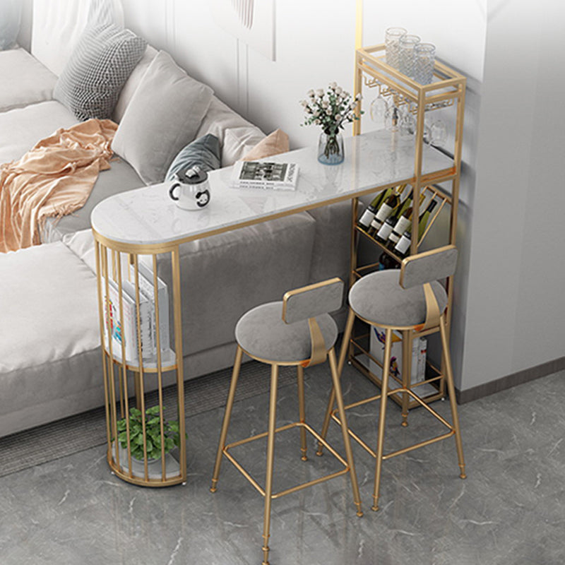 Nordic Bar Table 42-inch Height Artificial Marble Top and Iron Pedestal Pub Table Clearhalo 'Bar Furniture' 'Bar Tables' 'bar_tables' 'furn' 'furn_bar_tables' 'Furniture' 'furniture_bar_tables' 'Kitchen & Dining Furniture' 4984008