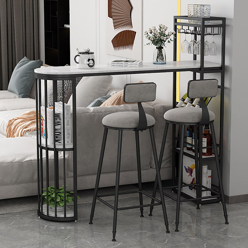 Nordic Bar Table 42-inch Height Artificial Marble Top and Iron Pedestal Pub Table Clearhalo 'Bar Furniture' 'Bar Tables' 'bar_tables' 'furn' 'furn_bar_tables' 'Furniture' 'furniture_bar_tables' 'Kitchen & Dining Furniture' 4984009