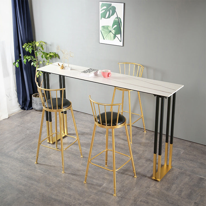 Stone Top Counter Table Metal Base 42-inch Height Nordic Bar Table 70.9"L x 15.7"W x 41.3"H White Without Chairs Clearhalo 'Bar Furniture' 'Bar Tables' 'bar_tables' 'furn' 'furn_bar_tables' 'Furniture' 'furniture_bar_tables' 'Kitchen & Dining Furniture' 4984023