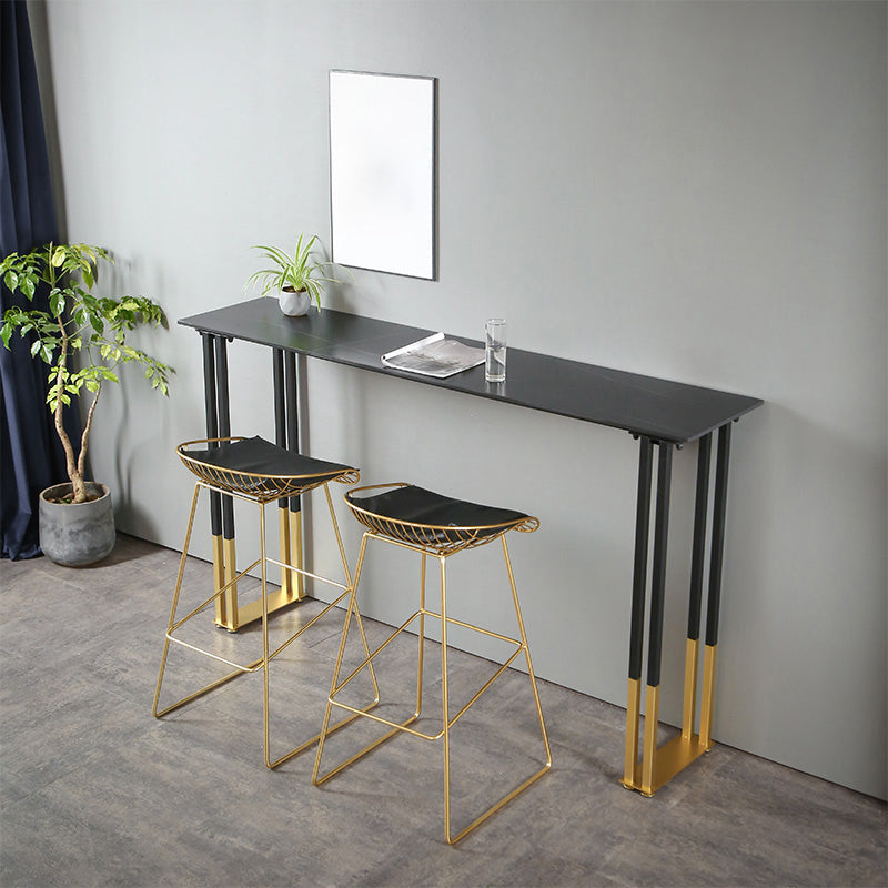 Stone Top Counter Table Metal Base 42-inch Height Nordic Bar Table 70.9"L x 15.7"W x 41.3"H Black Without Chairs Clearhalo 'Bar Furniture' 'Bar Tables' 'bar_tables' 'furn' 'furn_bar_tables' 'Furniture' 'furniture_bar_tables' 'Kitchen & Dining Furniture' 4984024
