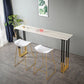 Stone Top Counter Table Metal Base 42-inch Height Nordic Bar Table 63"L x 15.7"W x 41.3"H White Without Chairs Clearhalo 'Bar Furniture' 'Bar Tables' 'bar_tables' 'furn' 'furn_bar_tables' 'Furniture' 'furniture_bar_tables' 'Kitchen & Dining Furniture' 4984025