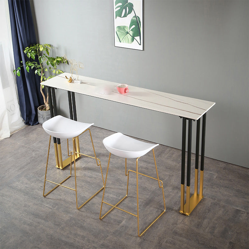 Stone Top Counter Table Metal Base 42-inch Height Nordic Bar Table 63"L x 15.7"W x 41.3"H White Without Chairs Clearhalo 'Bar Furniture' 'Bar Tables' 'bar_tables' 'furn' 'furn_bar_tables' 'Furniture' 'furniture_bar_tables' 'Kitchen & Dining Furniture' 4984025