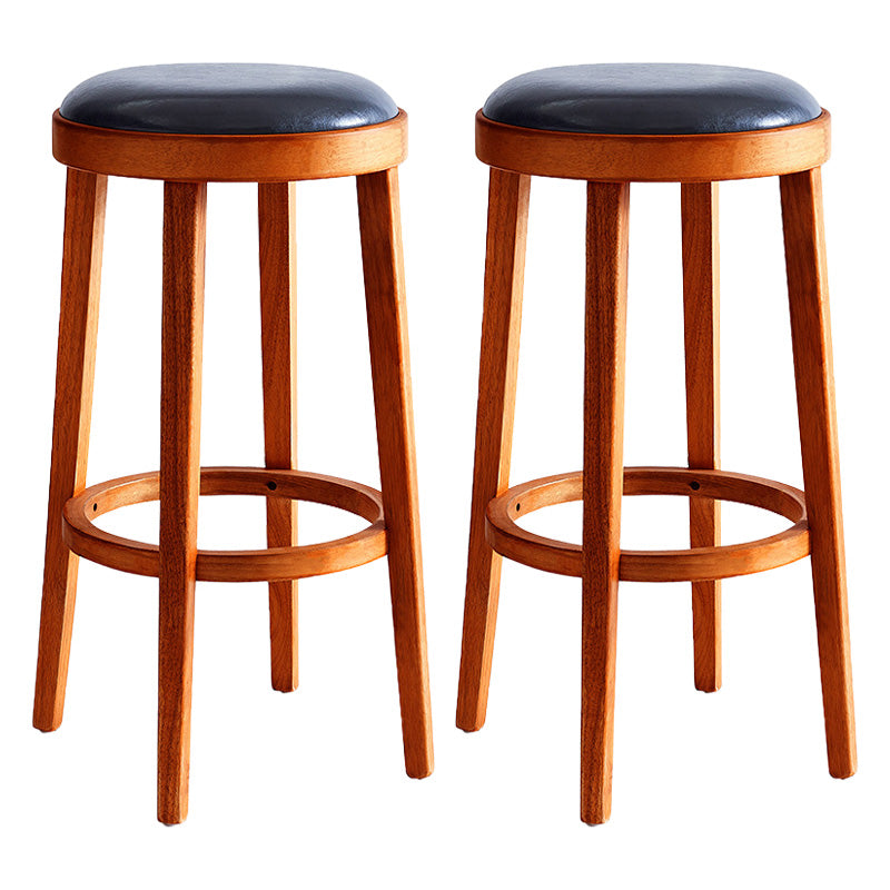 Contemporary Style Bar-stool Round Counter Bar Stool with Wooden Legs for Kitchen Red Brown 2 Piece Set Clearhalo 'Bar Furniture' 'Bar Stools' 'bar_stools' 'furn' 'furn_bar_stools' 'Furniture' 'furniture_bar_stools' 'Kitchen & Dining Furniture' 4984163