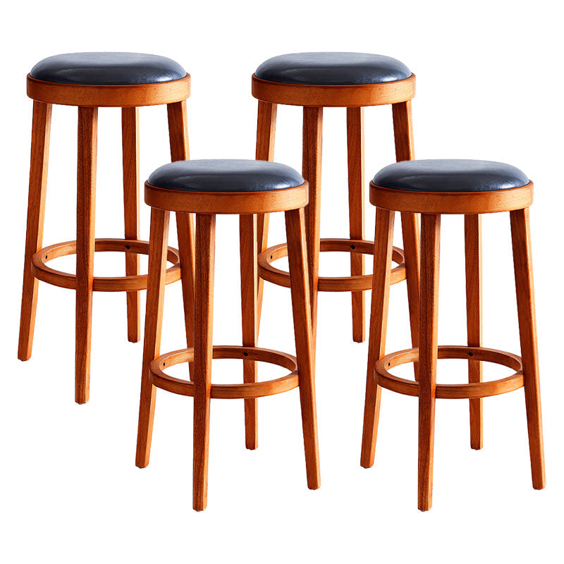 Contemporary Style Bar-stool Round Counter Bar Stool with Wooden Legs for Kitchen Red Brown 4 Piece Set Clearhalo 'Bar Furniture' 'Bar Stools' 'bar_stools' 'furn' 'furn_bar_stools' 'Furniture' 'furniture_bar_stools' 'Kitchen & Dining Furniture' 4984166