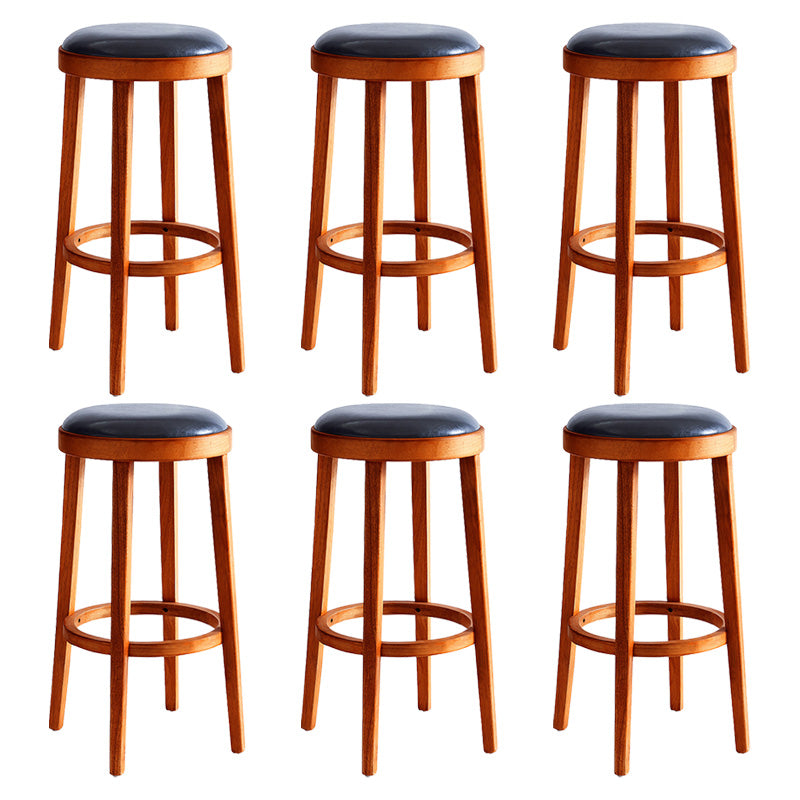 Contemporary Style Bar-stool Round Counter Bar Stool with Wooden Legs for Kitchen Red Brown 6 Piece Set Clearhalo 'Bar Furniture' 'Bar Stools' 'bar_stools' 'furn' 'furn_bar_stools' 'Furniture' 'furniture_bar_stools' 'Kitchen & Dining Furniture' 4984167