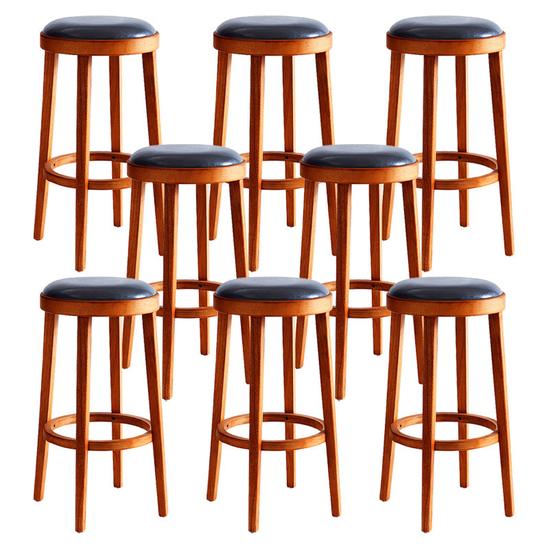 Contemporary Style Bar-stool Round Counter Bar Stool with Wooden Legs for Kitchen Red Brown 8 Piece Set Clearhalo 'Bar Furniture' 'Bar Stools' 'bar_stools' 'furn' 'furn_bar_stools' 'Furniture' 'furniture_bar_stools' 'Kitchen & Dining Furniture' 4984169