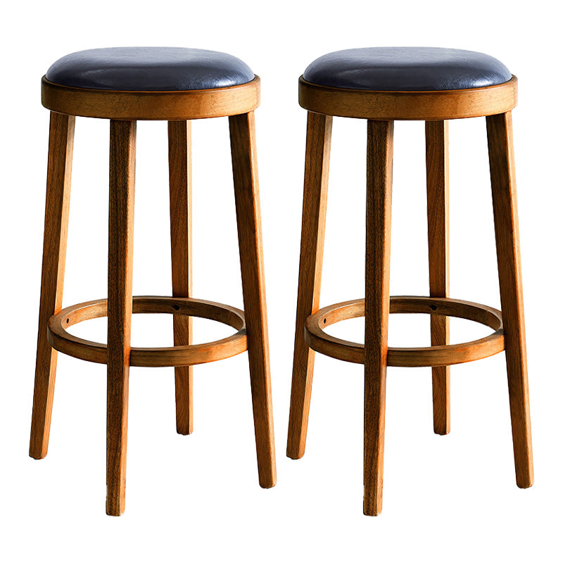Contemporary Style Bar-stool Round Counter Bar Stool with Wooden Legs for Kitchen Walnut 2 Piece Set Clearhalo 'Bar Furniture' 'Bar Stools' 'bar_stools' 'furn' 'furn_bar_stools' 'Furniture' 'furniture_bar_stools' 'Kitchen & Dining Furniture' 4984172