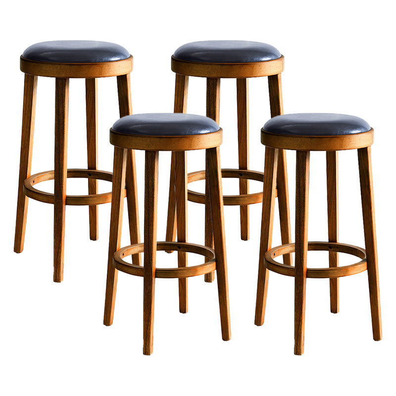 Contemporary Style Bar-stool Round Counter Bar Stool with Wooden Legs for Kitchen Walnut 4 Piece Set Clearhalo 'Bar Furniture' 'Bar Stools' 'bar_stools' 'furn' 'furn_bar_stools' 'Furniture' 'furniture_bar_stools' 'Kitchen & Dining Furniture' 4984174