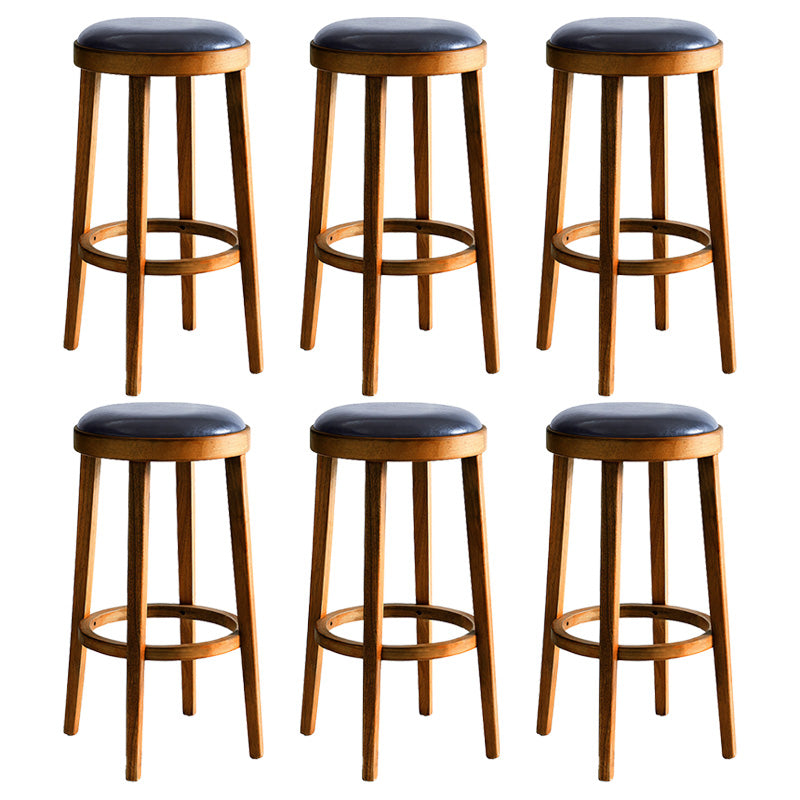 Contemporary Style Bar-stool Round Counter Bar Stool with Wooden Legs for Kitchen Walnut 6 Piece Set Clearhalo 'Bar Furniture' 'Bar Stools' 'bar_stools' 'furn' 'furn_bar_stools' 'Furniture' 'furniture_bar_stools' 'Kitchen & Dining Furniture' 4984177