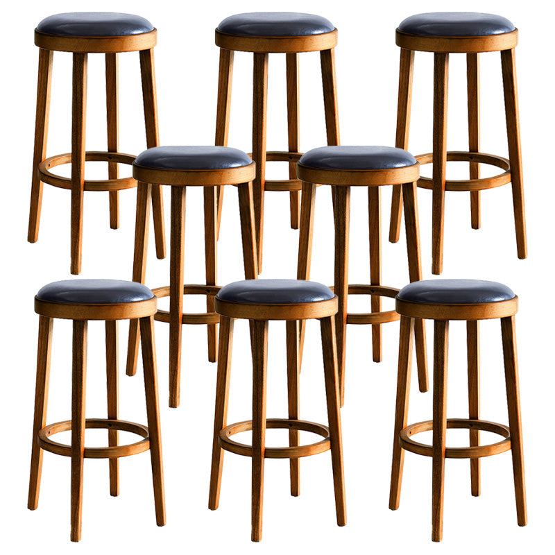 Contemporary Style Bar-stool Round Counter Bar Stool with Wooden Legs for Kitchen Walnut 8 Piece Set Clearhalo 'Bar Furniture' 'Bar Stools' 'bar_stools' 'furn' 'furn_bar_stools' 'Furniture' 'furniture_bar_stools' 'Kitchen & Dining Furniture' 4984178