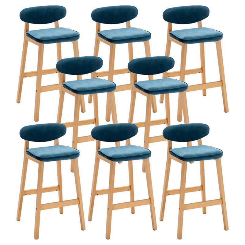Contemporary Bar-stool Square Counter Bar Stool with Wooden Legs for Kitchen Blue Natural 8 Piece Set Clearhalo 'Bar Furniture' 'Bar Stools' 'bar_stools' 'furn' 'furn_bar_stools' 'Furniture' 'furniture_bar_stools' 'Kitchen & Dining Furniture' 4984285