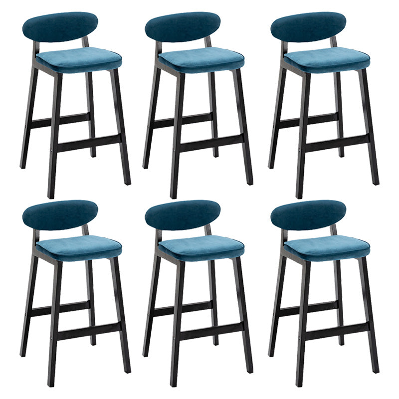 Contemporary Bar-stool Square Counter Bar Stool with Wooden Legs for Kitchen Blue Black 6 Piece Set Clearhalo 'Bar Furniture' 'Bar Stools' 'bar_stools' 'furn' 'furn_bar_stools' 'Furniture' 'furniture_bar_stools' 'Kitchen & Dining Furniture' 4984292