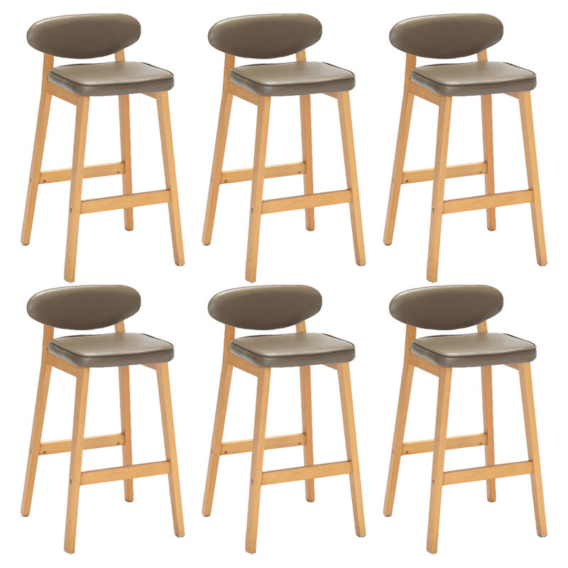 Contemporary Bar-stool Square Counter Bar Stool with Wooden Legs for Kitchen Khaki Natural 6 Piece Set Clearhalo 'Bar Furniture' 'Bar Stools' 'bar_stools' 'furn' 'furn_bar_stools' 'Furniture' 'furniture_bar_stools' 'Kitchen & Dining Furniture' 4984296