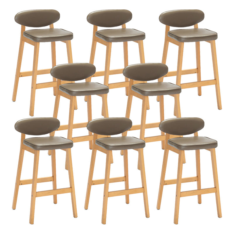 Contemporary Bar-stool Square Counter Bar Stool with Wooden Legs for Kitchen Khaki Natural 8 Piece Set Clearhalo 'Bar Furniture' 'Bar Stools' 'bar_stools' 'furn' 'furn_bar_stools' 'Furniture' 'furniture_bar_stools' 'Kitchen & Dining Furniture' 4984297