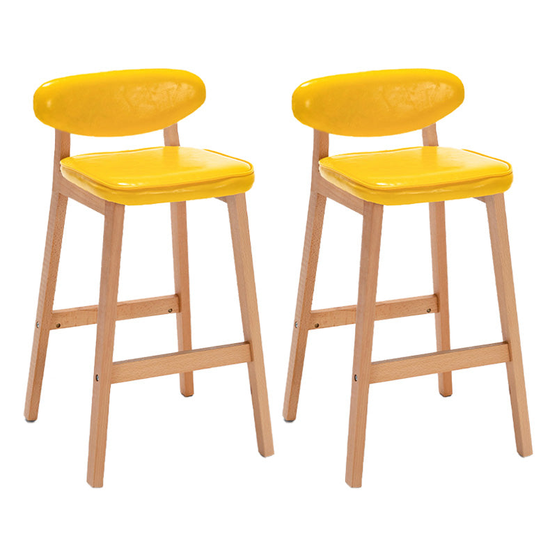 Contemporary Bar-stool Square Counter Bar Stool with Wooden Legs for Kitchen Yellow Natural 2 Piece Set Clearhalo 'Bar Furniture' 'Bar Stools' 'bar_stools' 'furn' 'furn_bar_stools' 'Furniture' 'furniture_bar_stools' 'Kitchen & Dining Furniture' 4984302