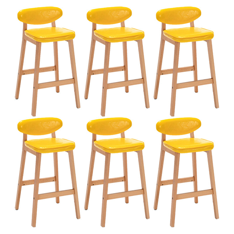 Contemporary Bar-stool Square Counter Bar Stool with Wooden Legs for Kitchen Yellow Natural 6 Piece Set Clearhalo 'Bar Furniture' 'Bar Stools' 'bar_stools' 'furn' 'furn_bar_stools' 'Furniture' 'furniture_bar_stools' 'Kitchen & Dining Furniture' 4984304