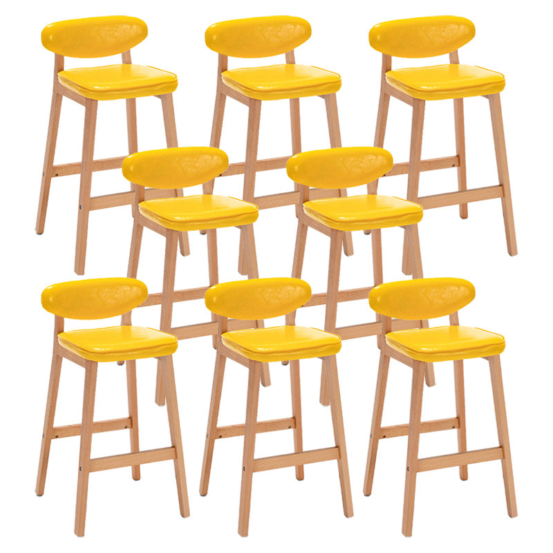 Contemporary Bar-stool Square Counter Bar Stool with Wooden Legs for Kitchen Yellow Natural 8 Piece Set Clearhalo 'Bar Furniture' 'Bar Stools' 'bar_stools' 'furn' 'furn_bar_stools' 'Furniture' 'furniture_bar_stools' 'Kitchen & Dining Furniture' 4984305