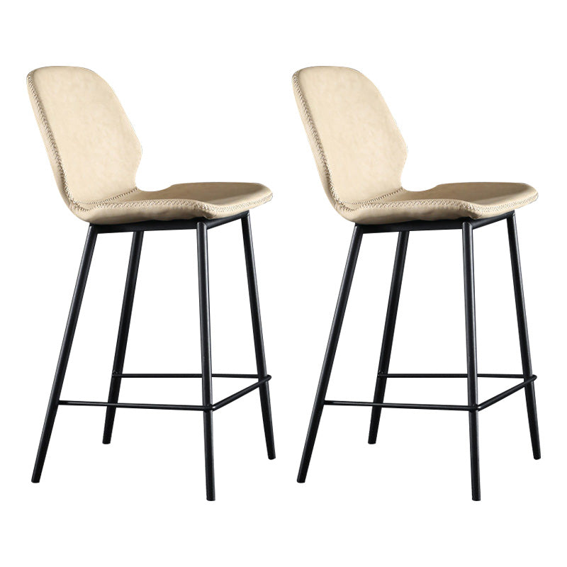 Scandinavian Matte Finish Leather Barstool Footrest Living Room Stool Beige 2 Piece Set Counter Stool(26"H) Clearhalo 'Bar Furniture' 'Bar Stools' 'bar_stools' 'furn' 'furn_bar_stools' 'Furniture' 'furniture_bar_stools' 'Kitchen & Dining Furniture' 4984420