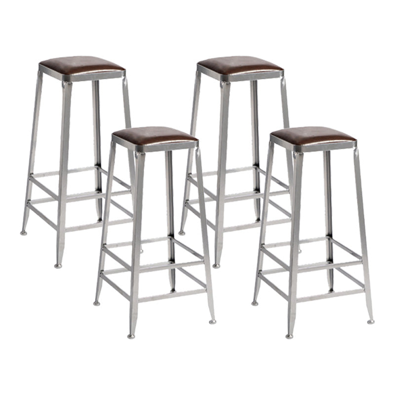 Industrial Coffee Shop Footrest Stools Silver Iron Bar Stool Backless 4 Piece Set Bar Stool(31"H) Clearhalo 'Bar Furniture' 'Bar Stools' 'bar_stools' 'furn' 'furn_bar_stools' 'Furniture' 'furniture_bar_stools' 'Kitchen & Dining Furniture' 4984431