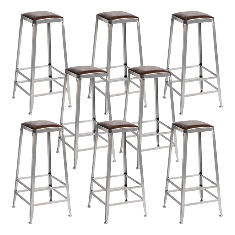 Industrial Coffee Shop Footrest Stools Silver Iron Bar Stool Backless 8 Piece Set Bar Stool(31"H) Clearhalo 'Bar Furniture' 'Bar Stools' 'bar_stools' 'furn' 'furn_bar_stools' 'Furniture' 'furniture_bar_stools' 'Kitchen & Dining Furniture' 4984433