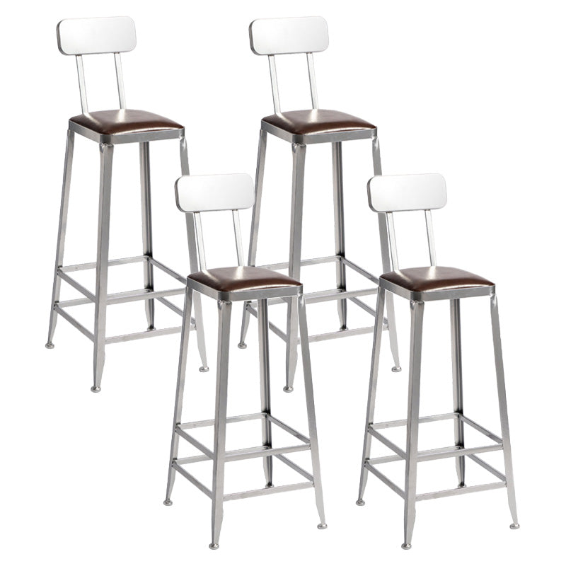 Industrial Coffee Shop Footrest Stools Silver Iron Bar Stool With Back 4 Piece Set Bar Stool(31"H) Clearhalo 'Bar Furniture' 'Bar Stools' 'bar_stools' 'furn' 'furn_bar_stools' 'Furniture' 'furniture_bar_stools' 'Kitchen & Dining Furniture' 4984435
