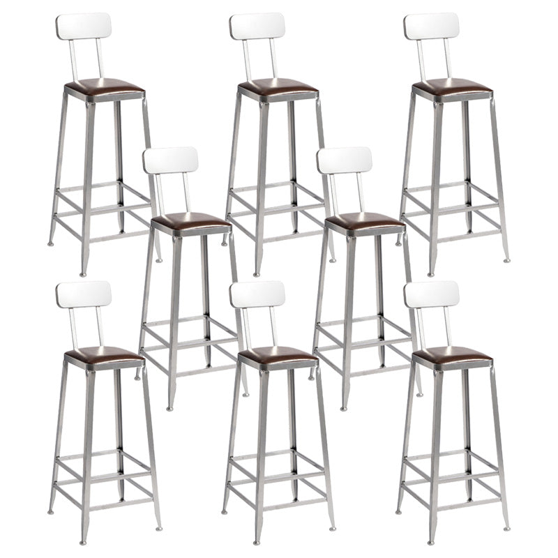 Industrial Coffee Shop Footrest Stools Silver Iron Bar Stool With Back 8 Piece Set Bar Stool(31"H) Clearhalo 'Bar Furniture' 'Bar Stools' 'bar_stools' 'furn' 'furn_bar_stools' 'Furniture' 'furniture_bar_stools' 'Kitchen & Dining Furniture' 4984436